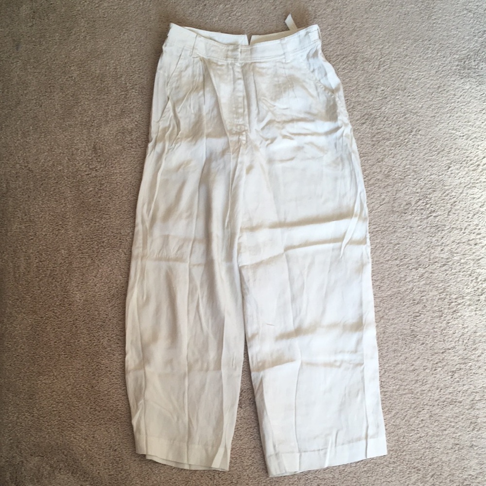 ALEXANDER WANG WHITE VISCOSE/SILK HIGH-RISE PANTS WITH COPPER ADJUSTABLE SIZE 2